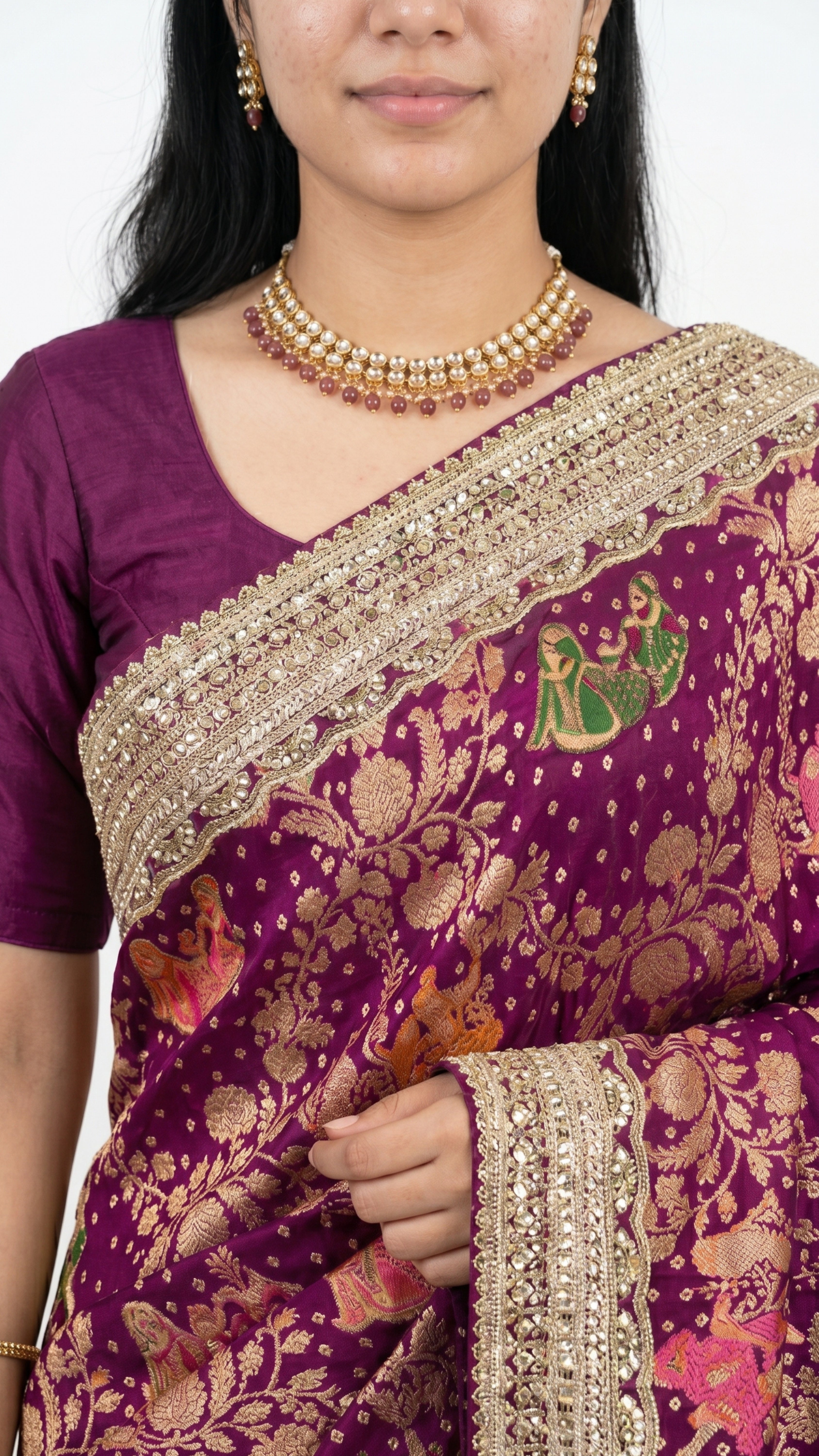 Red Georgette Unstitched Saree with Zari, Cutdana & Sequins Work and Heavy Lace Border